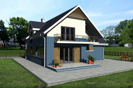 Rg1588 - Дом с мансардой, гаражом, террасой и балконами