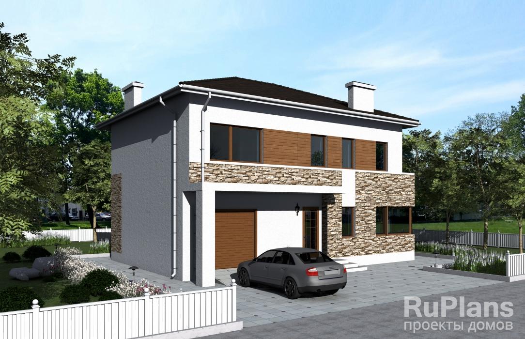 Двухэтажный дом с гаражом, террасой и балконами Rg1589 - Вид1