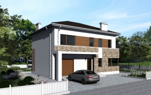 Двухэтажный дом с гаражом, террасой и балконами Rg1589
