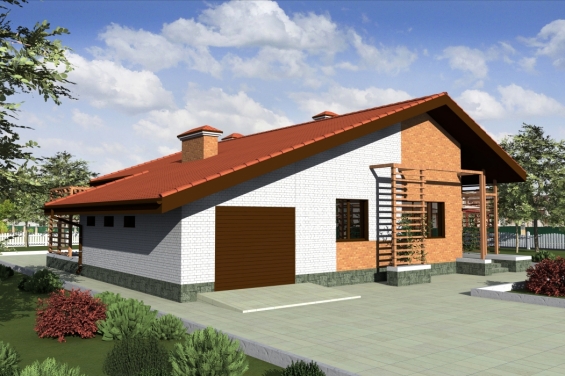 Rg3225 - Одноэтажный дом с гаражом, террасами и верандой