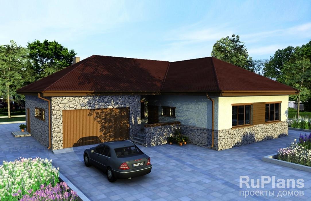 Проект оригинального одноэтажного дома с гаражом Rg3340z (Зеркальная версия) - Вид1