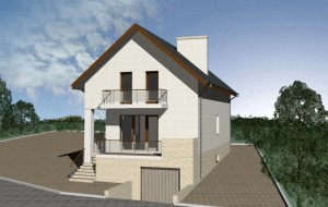Проект узкого дома с мансардой, цоколем и гаражом Rg3352