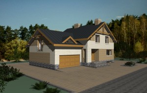 Проект просторного одноэтажного дома с мансардой, цоколем и гаражом Rg3355