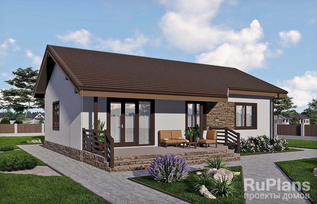 Одноэтажный дом с террасой, 3 спальнями и отделкой штукатуркой и клинкерной плиткой Rg3705 - Вид1