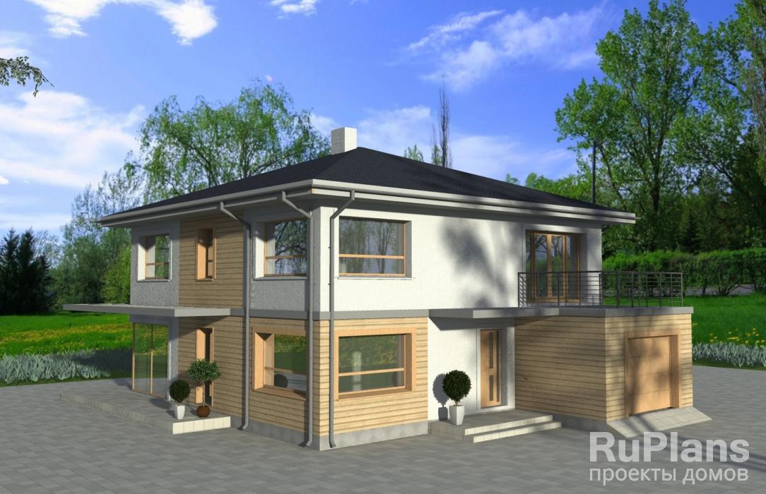 Проект двухэтажного дома с гаражом и террасой Rg3929z (Зеркальная версия) - Вид1