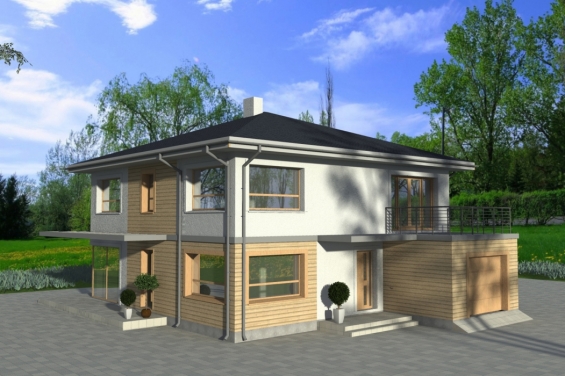 Rg3929 - Проект двухэтажного дома с гаражом и террасой