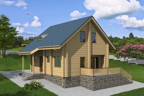 Rg3950 - Проект одноэтажного деревянного дома с мансардой