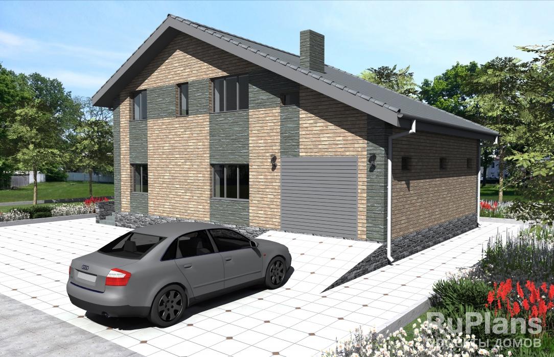 Проект одноэтажного дома с мансардой и гаражом Rg3965z (Зеркальная версия) - Вид1