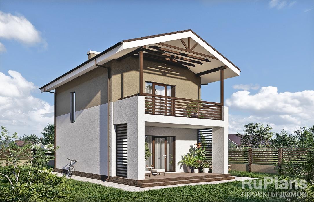 Rg4786 - Двухэтажный дом для узкого участка с террасой, крыльцом и балконами