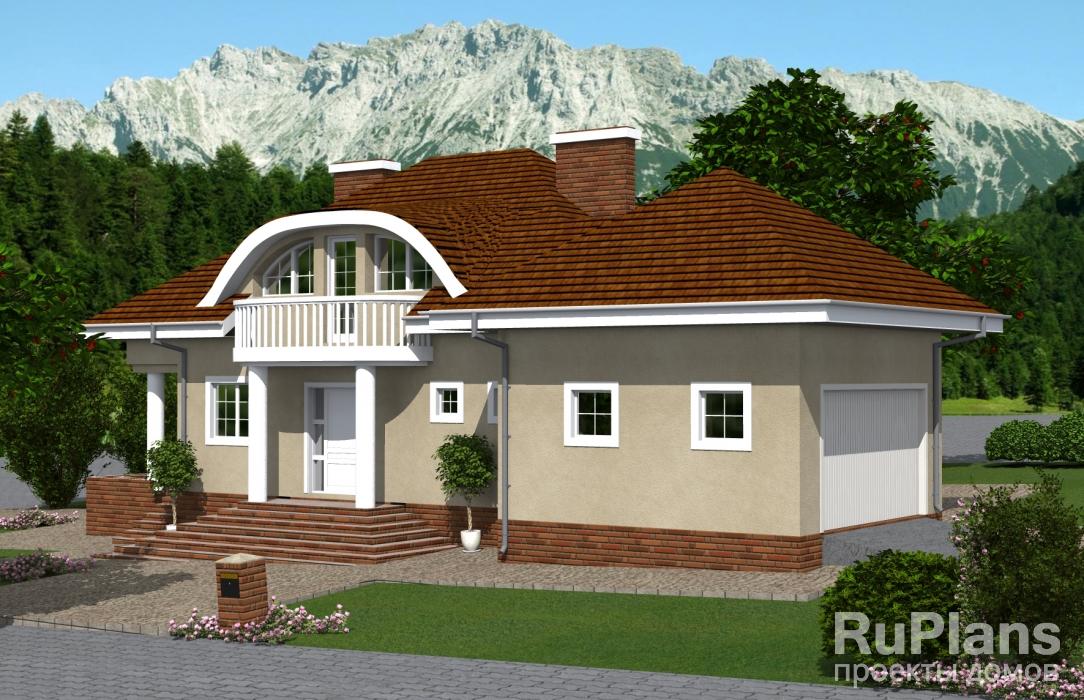 Одноэтажный дом с мансардой и гаражом на склоне Rg4854 - Вид1