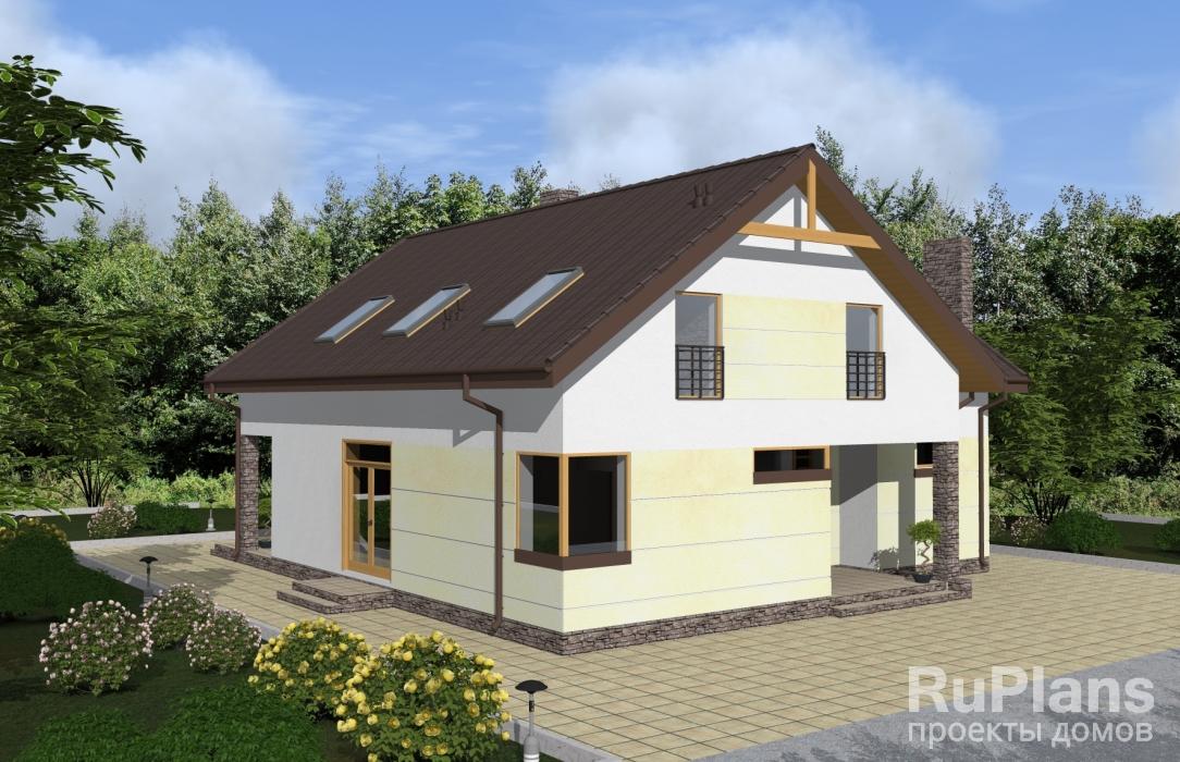 Одноэтажный дом с мансардой и террасой Rg4868z (Зеркальная версия) - Вид1