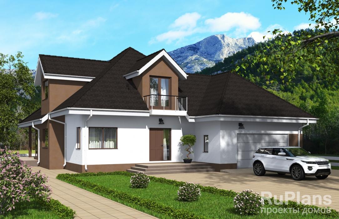 Проект одноэтажного дома с мансардой и гаражом на 2 машины Rg4927 - Вид1