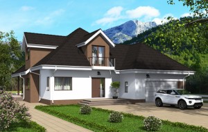 Проект одноэтажного дома с мансардой и гаражом на 2 машины Rg4927