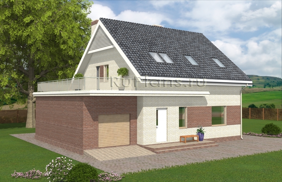 Одноэтажный дом с мансардой, гаражом и террасой Rg4934z (Зеркальная версия) - Вид1