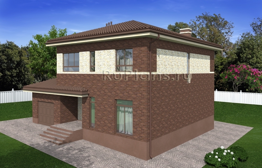 Проект двухэтажного дома с гаражом и балконом Rg4938 - Вид1