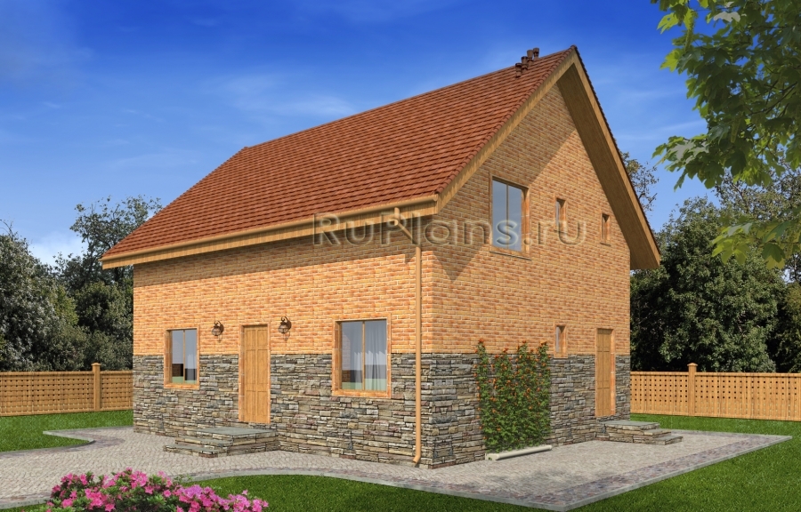 Rg4939 - Загородный дом с мансардой и комбинированной отделкой фасада