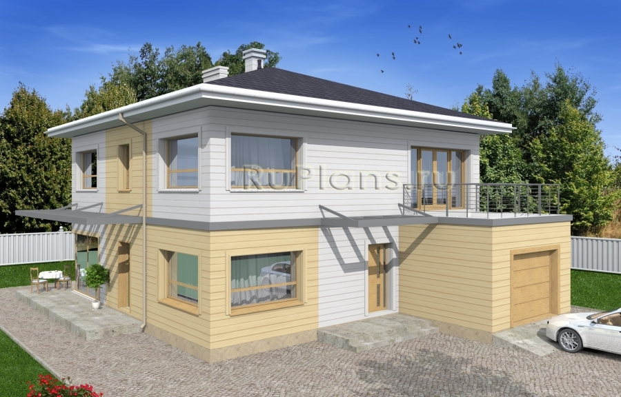 Проект двухэтажного дома с гаражом и витражами Rg4940 - Вид1