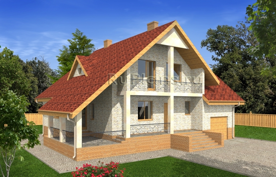 Одноэтажный дом с мансардой, гаражом и большой террасой Rg4970 - Вид1