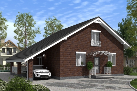 Rg5105 - Проект одноэтажного дома с мансардой, навесом и террасой