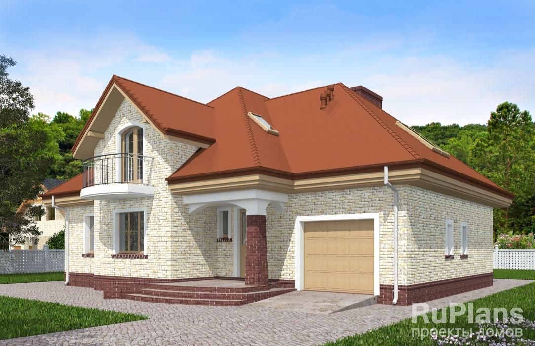 Одноэтажный дом с мансардой, гаражом, террасой и балконами Rg5120 - Вид1