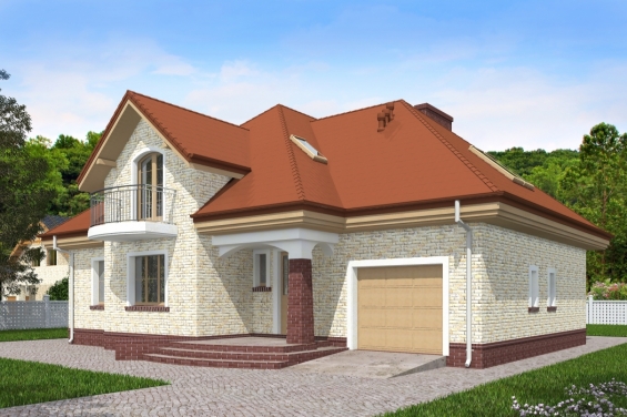 Rg5120 - Одноэтажный дом с мансардой, гаражом, террасой и балконами