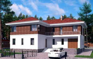 Двухэтажный дом с цоколем, гаражом, террасой и балконом Rg5128