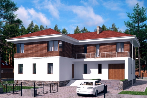 Rg5128 - Двухэтажный дом с цоколем, гаражом, террасой и балконом