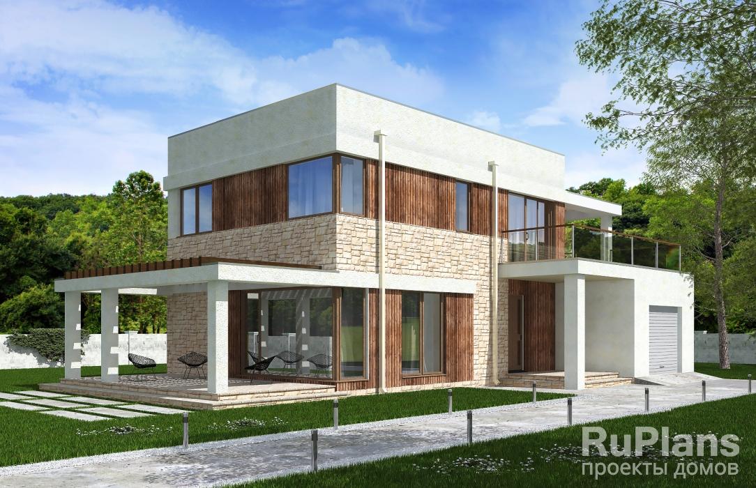 Проект двухэтажного жилого дома с гаражом и террасами Rg5136 - Вид1