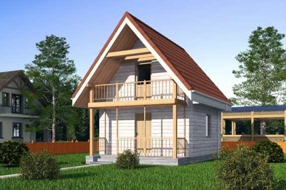 Rg5140 - Одноэтажный дом с подвалом, мансардой, крыльцом и балконом