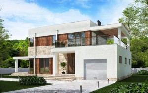 Проект двухэтажного жилого дома с гаражом и террасами Rg5216