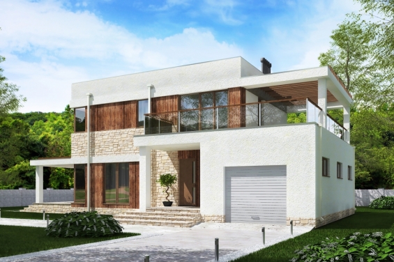 Rg5216 - Проект двухэтажного жилого дома с гаражом и террасами