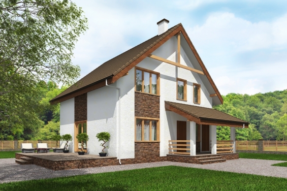 Rg5230 - Одноэтажный дом с мансардой и террасой