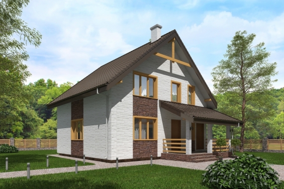 Rg5233 - Одноэтажный дом с мансардой и террасой