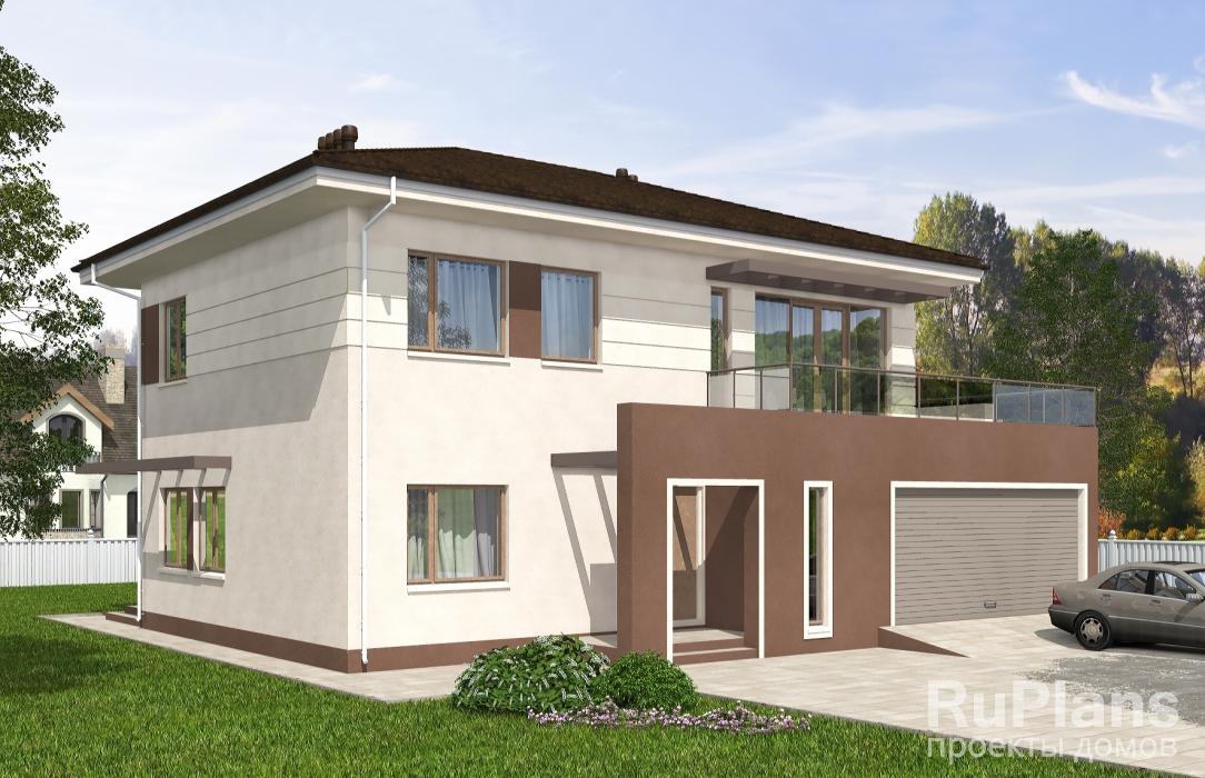 Двухэтажный дом с гаражом, террасой и балконом Rg5235z (Зеркальная версия) - Вид1