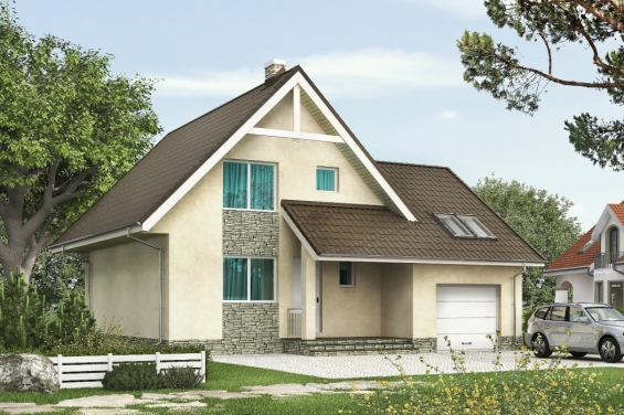 Rg5263 - Одноэтажный дом с мансардой, гаражом и террасой