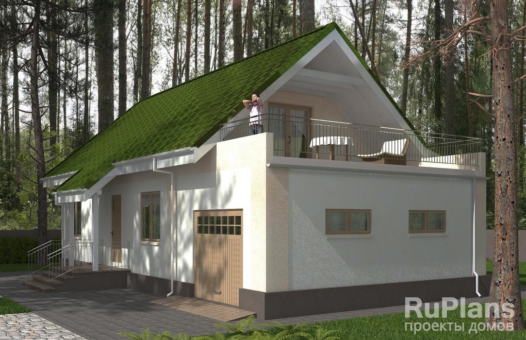 Rg5332 - Проект одноэтажного дома с мансардой и террасами