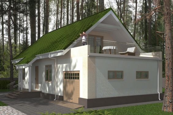 Rg5332 - Проект одноэтажного дома с мансардой и террасами