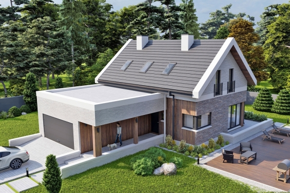 Rg5382 - Проект одноэтажного жилого дома с террасой и мансардой