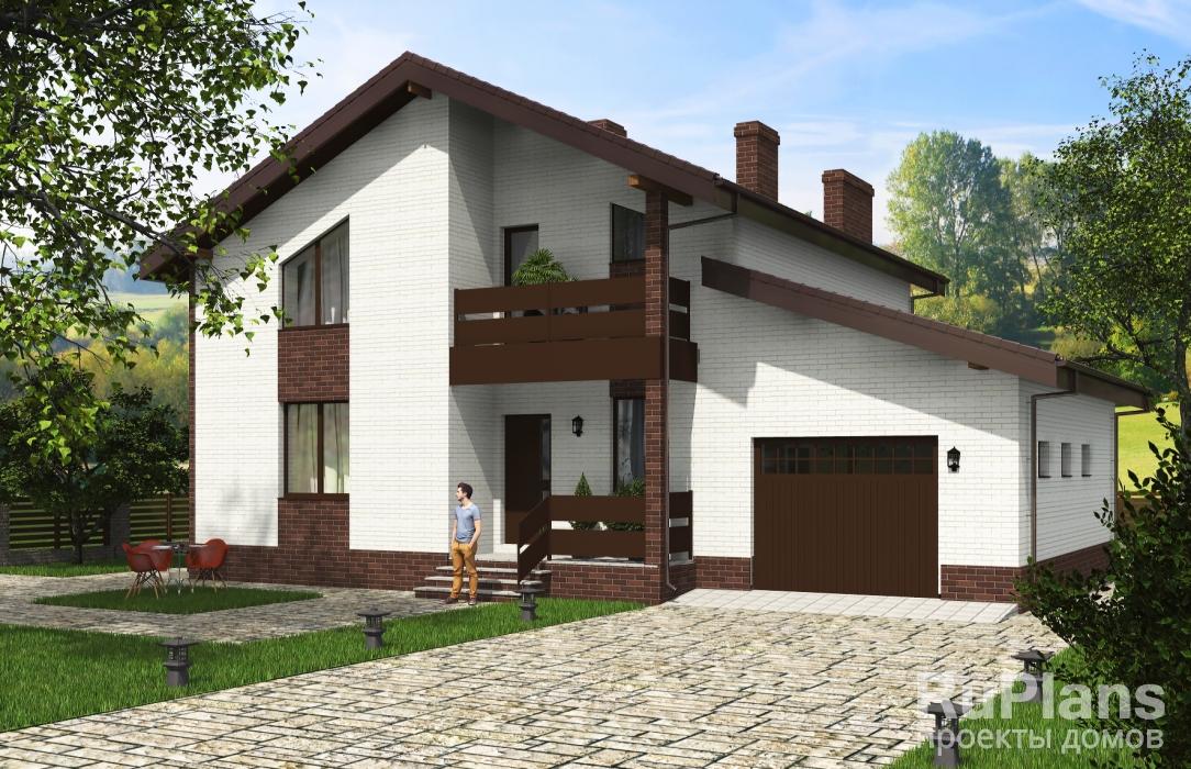 Проект индивидуального одноэтажного жилого дома с мансардой, гаражом, террасой и балконом Rg5398z (Зеркальная версия) - Вид1