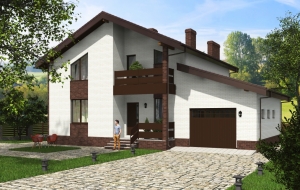Проект индивидуального одноэтажного жилого дома с мансардой, гаражом, террасой и балконом Rg5398