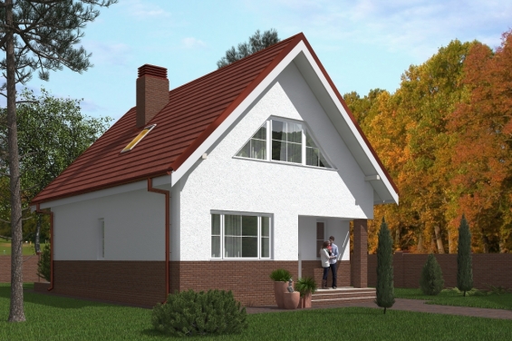 Rg5439 - Проект одноэтажного дома с мансардой и террасой