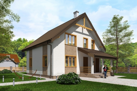 Rg5468 - Одноэтажный дом с мансардой и террасой