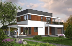Проект двухэтажного дома с террасой и гаражом Rg5480