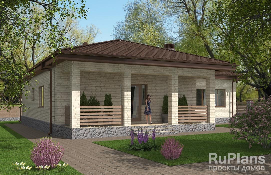 Проект одноэтажного дома с террасами Rg5481z (Зеркальная версия) - Вид1