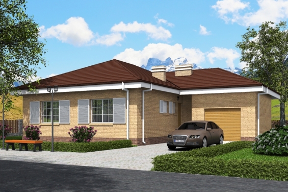 Rg5502 - Проект  одноэтажного жилого дома с террасой и гаражом
