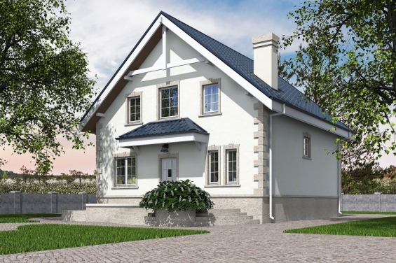 Rg5505 - Проект одноэтажного жилого дома с мансардой, террасой и балконом