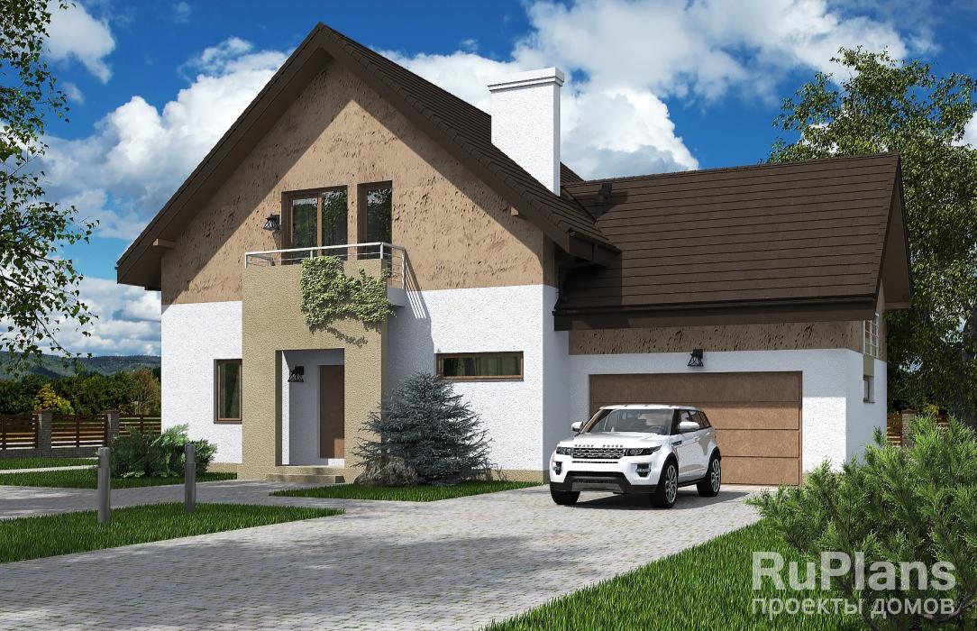 Rg5519 - Проект одноэтажного дома с мансардой, террасой, гаражом и балконом