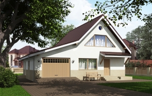 Одноэтажный дом с террасой и мансардой Rg5736