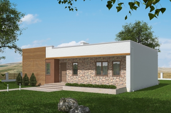 Rg5741 - Проект одноэтажного дома с террасами и плоской крышей