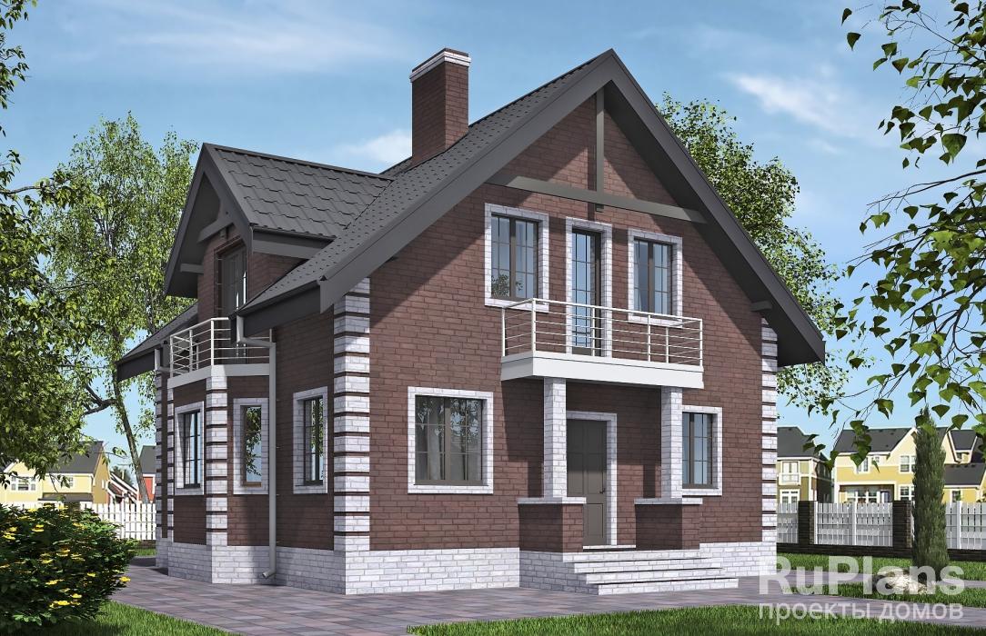 Одноэтажный жилой дом с мансардой, террасой и балконами Rg5863z (Зеркальная версия) - Вид1